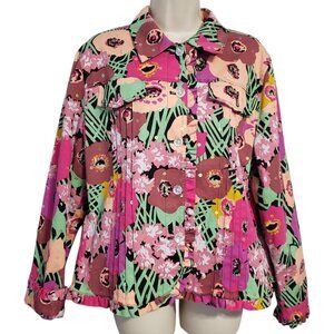 Vtg Y2K Redd Jeans Jacket Sz 10 Sequin Beaded Pink Floral Ruffle Sparkle Bling